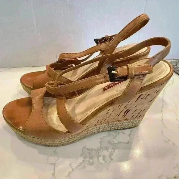 Prada Cork Wedge Strappy Tan Leather Sandals (Sz 37.5) - Picture 9 of 16